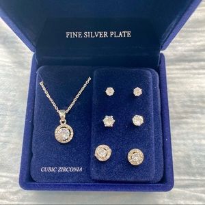 cubic zirconia necklace and stud earrings set